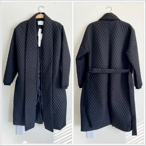 Just Female Black Quilt Maxi Coat Size XS NWT $175 - Picture 5 of 11